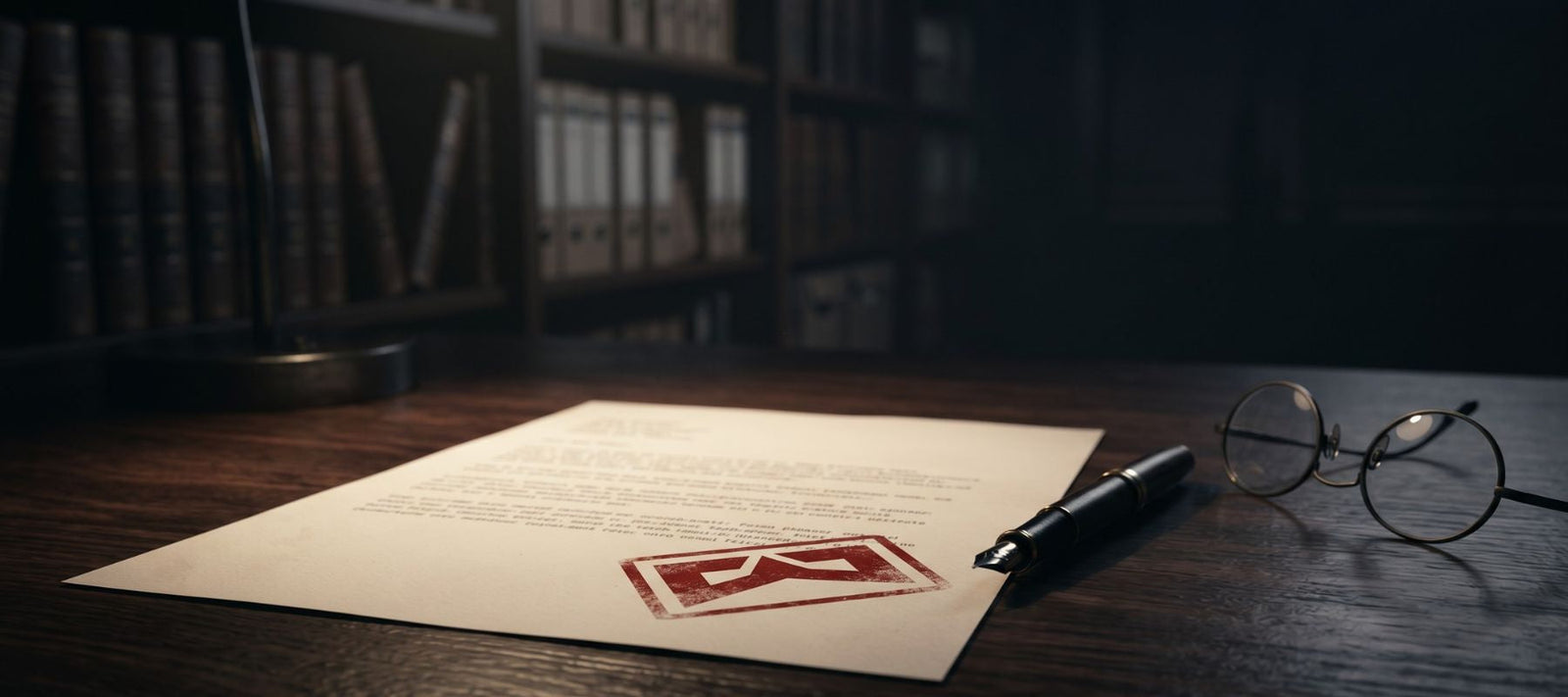 Sourcing discipline for Shopify content — editorial desk with paper, red verification stamp, fountain pen, and archive shadows representing primary-source research over unsourced AI blog opinions, JFKAISLAY April 2026