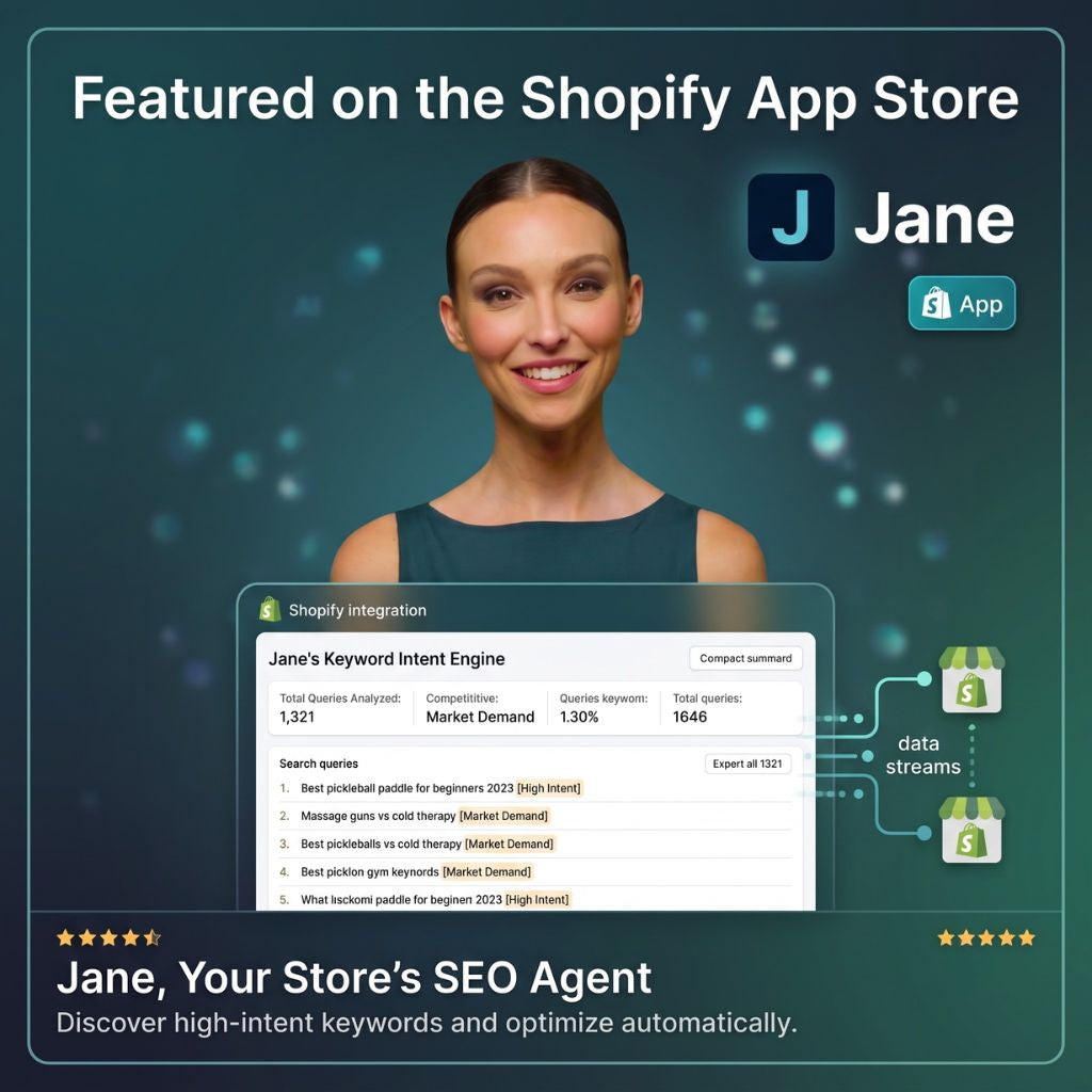 Jane SEO agent proposing SEO changes in a Shopify store, with approve and one-click revert controls