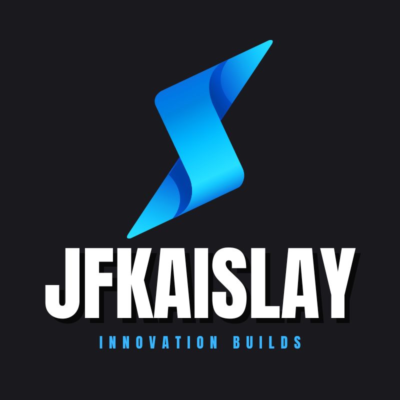 Blue logo with 'JFKAISLAY' text on a black background